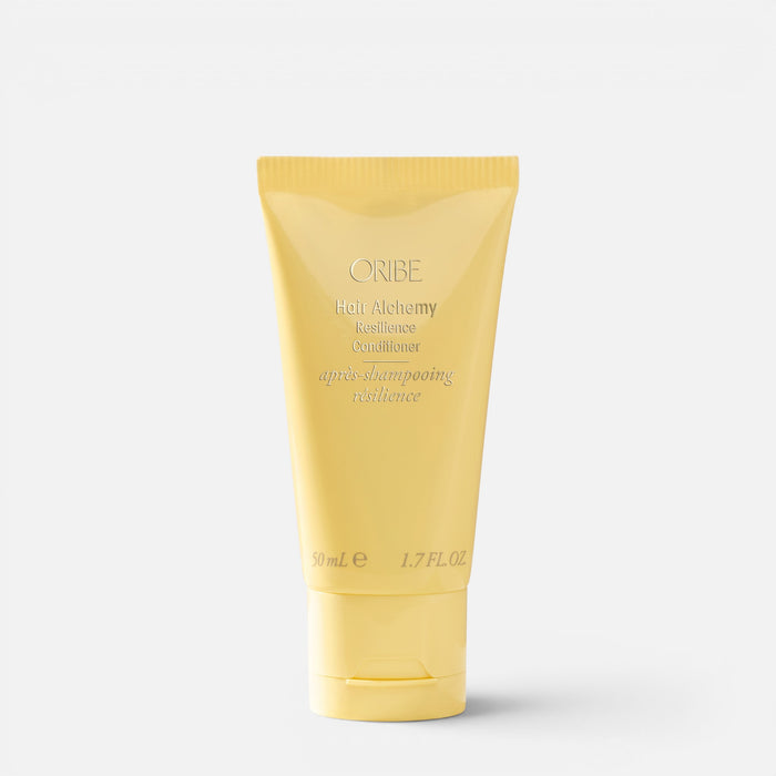 Shop Rescue Spa Oribe Hair Alchemy Resilience Conditioner in a 50ml yellow travel-size squeeze tube.