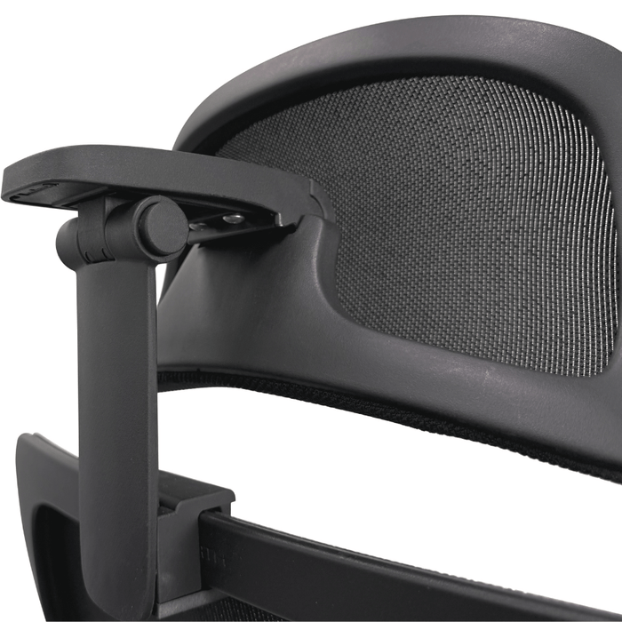 Adjustable black mesh headrest for Haworth Zody office chair, refurbished accessory