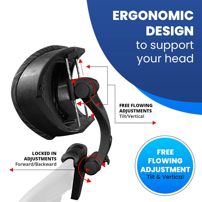 Ergonomic black headrest for Aeron office chair with adjustable tilt and vertical settings.