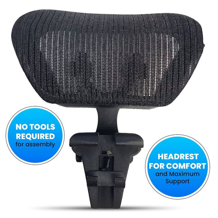 Graphite mesh headrest for Aeron chair, ergonomic design, no tools required, Office Logix Shop