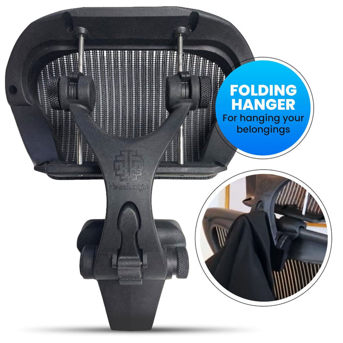 Graphite Aeron chair headrest with folding hanger for office chair, Office Logix Shop