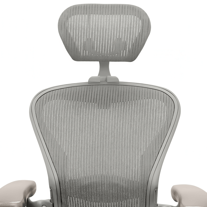 Herman Miller Aeron Classic chair with mesh back and headrest, refurbished office seating