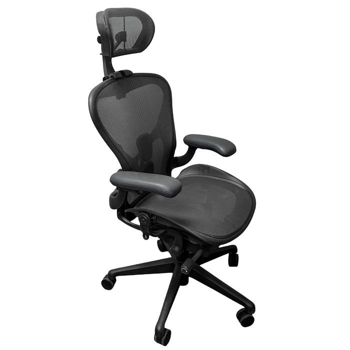 Herman Miller Aeron Remastered office chair with headrest, size B and C, black mesh