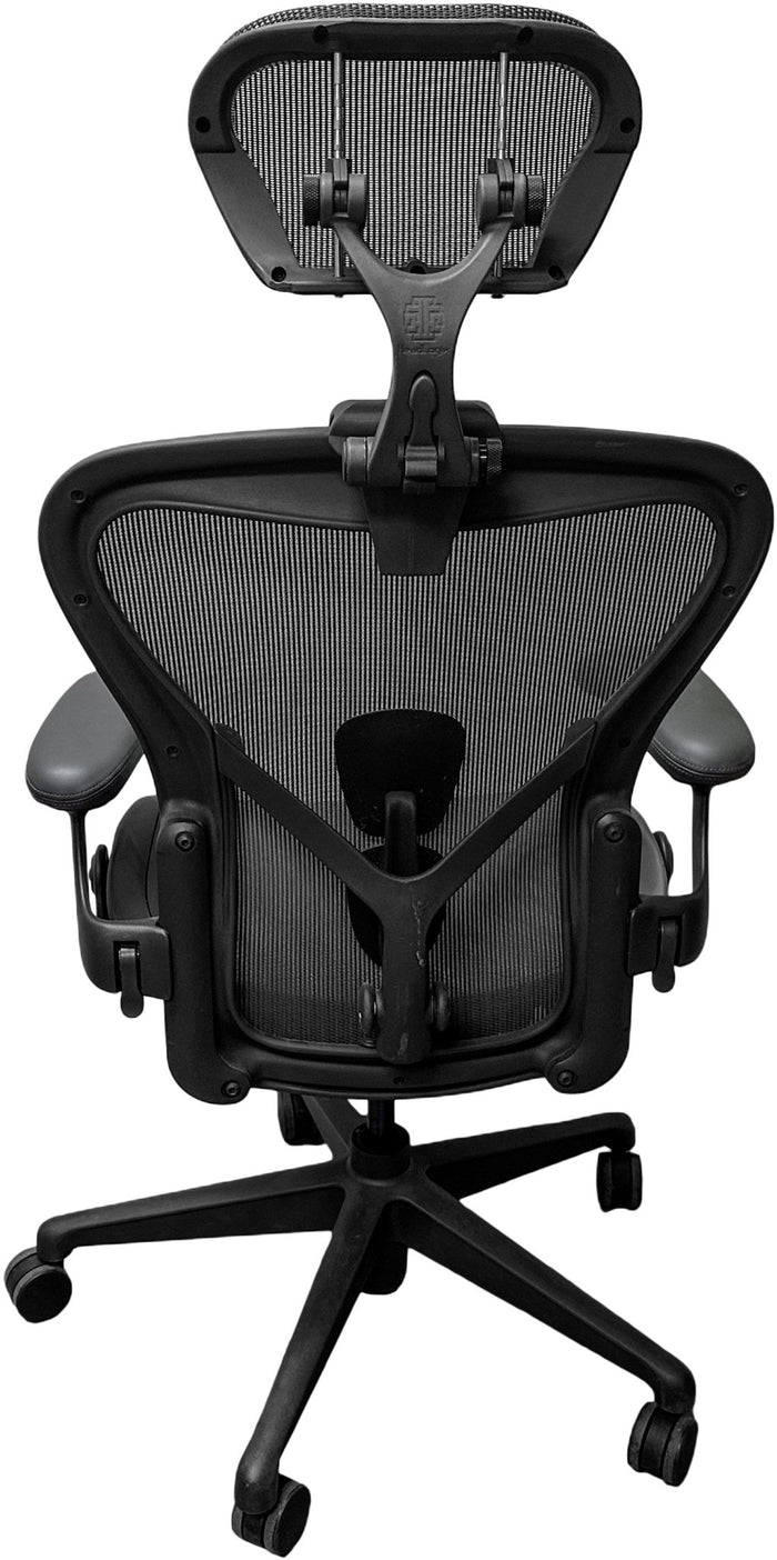 Herman Miller Aeron chair size B and C with mesh headrest, ergonomic office chair back view