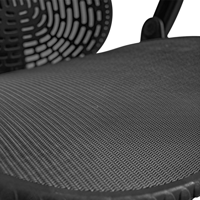 Herman Miller Mirra chair flexible mesh seat in black, close-up, Office Logix Shop