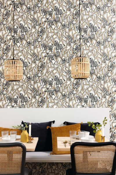 Hiding Zebra Wallpaper - Blanc Noir Or