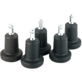 Set of 5 black high-profile bell glides for Herman Miller office chairs on white background