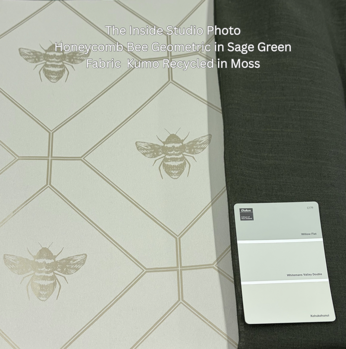 Honeycomb Bee Geometric Metallic Wallpaper – Sage Green