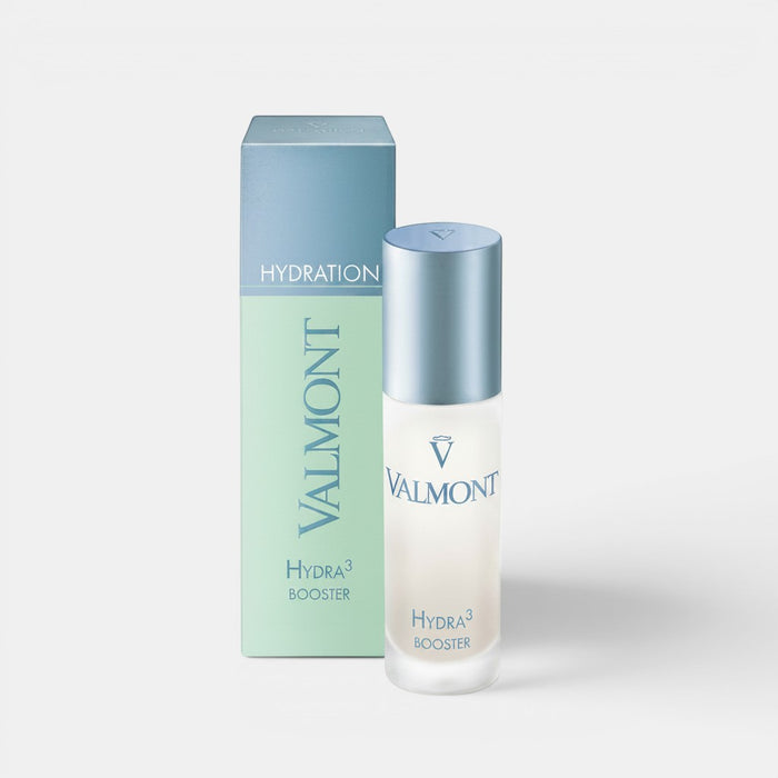 Shop Rescue Spa Valmont Hydra3 Booster hydrating serum bottle and its light blue and green packaging box