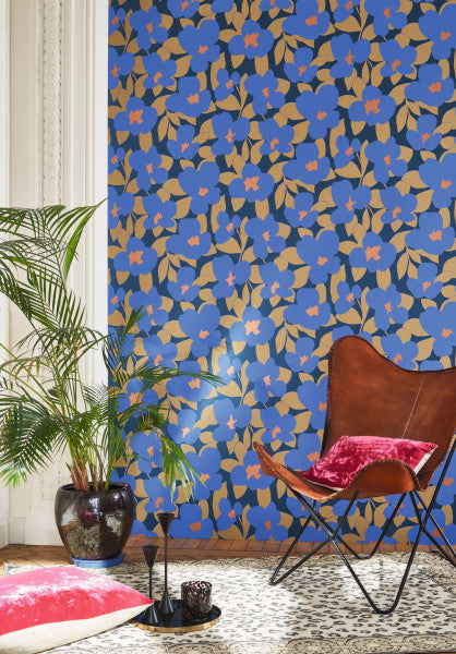 Iconic Flower Power Wallpaper - Blue