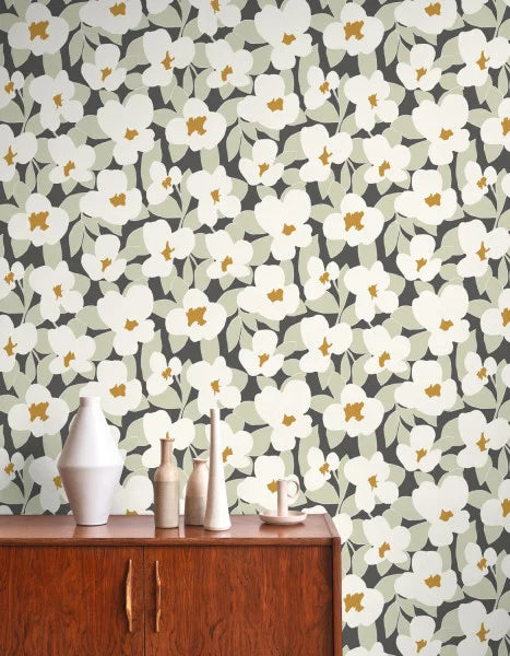 Iconic Flower Power Wallpaper - White/Grey
