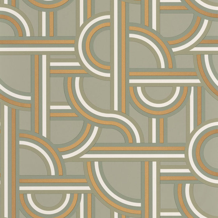 Impass Art Deco Wallpaper - Sage/Gold