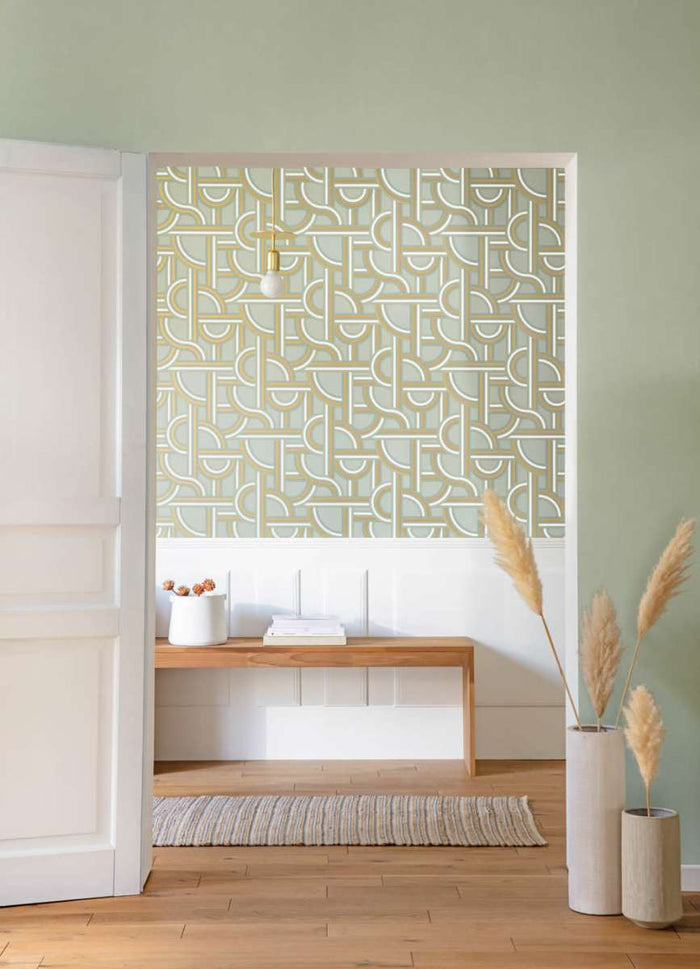 Impass Art Deco Wallpaper - Sage/Gold