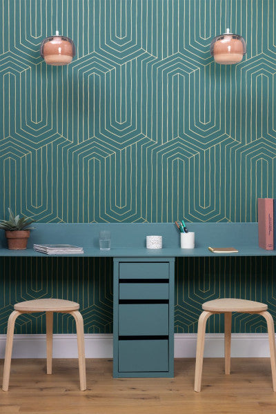Infini Wallpaper - Bleu Canard Or