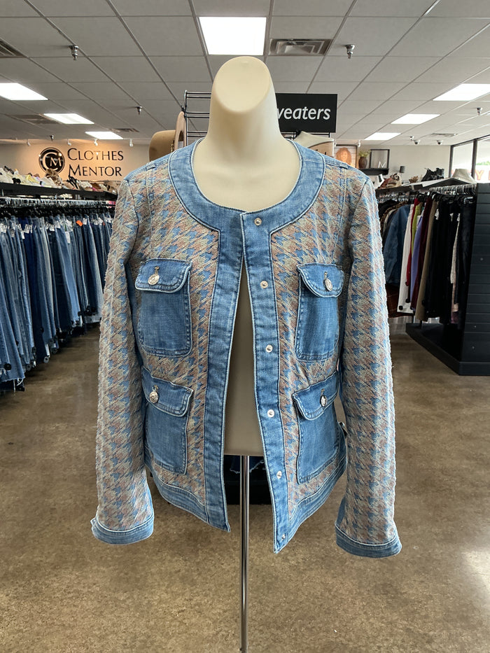 Jacket Denim By White House Black Market In Blue & Tan, Size:12
