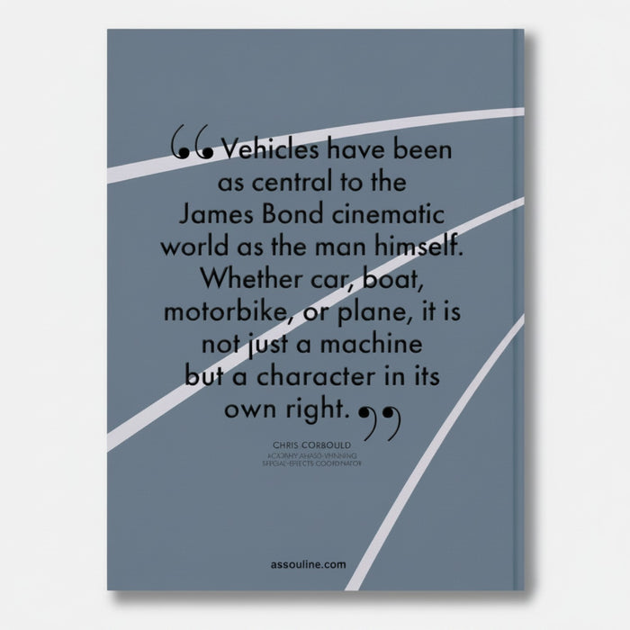 James Bond Cars Assouline book featuring a quote about vehicles being characters. Silk hardcover, 312 pages.