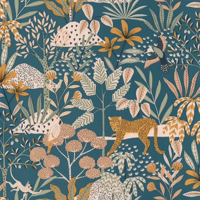 Jane Wallpaper - Bleu Nuit Rose