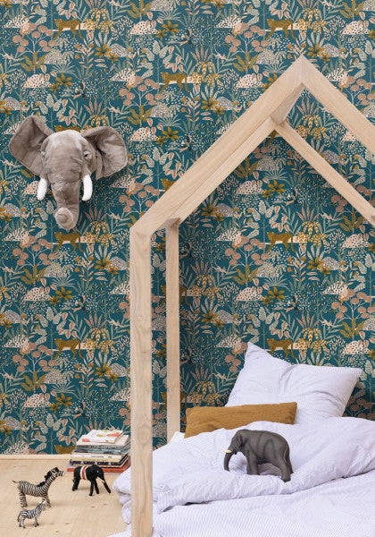 Jane Wallpaper - Bleu Nuit Rose