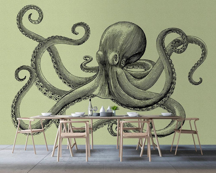 Jules Octopus - Custom Sized Wallpaper Mural (per m2) - Jules 2 Green
