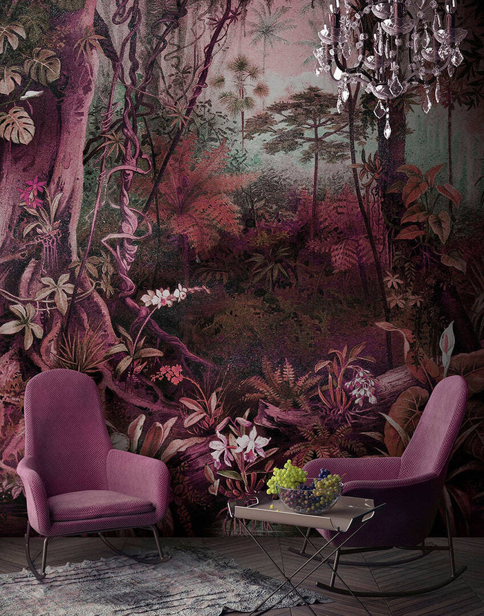 Jungle - Custom Sized Wallpaper Mural (per m2) - Red/Brown