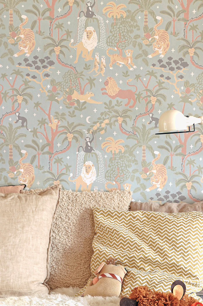 Jungle Glow - Glow in The Dark Wallpaper - Tropical Blue