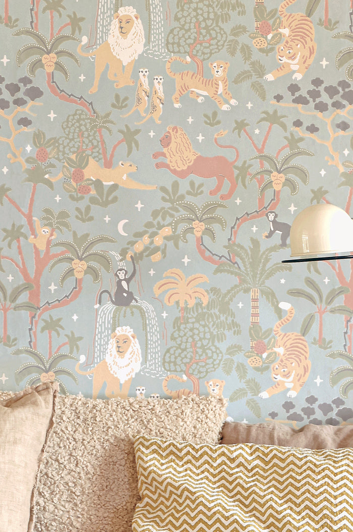 Jungle Glow - Glow in The Dark Wallpaper - Tropical Blue