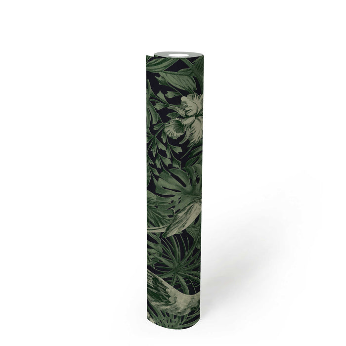 Jungle Parrots Textured Vinyl Wallpaper - Green/Black - Last  Roll