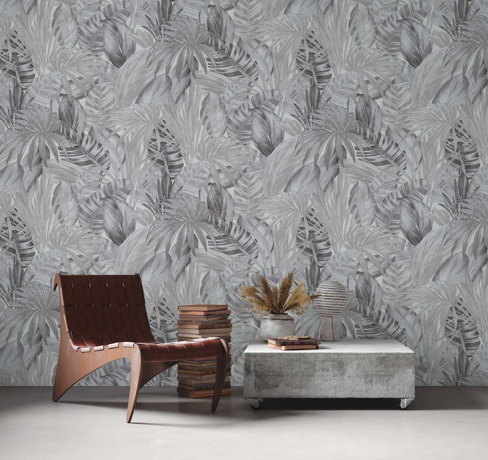 Jungle Sketch Wallpaper - Grey