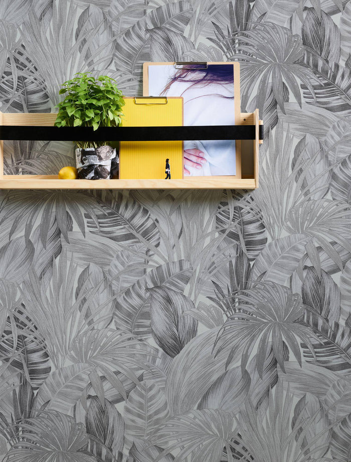 Jungle Sketch Wallpaper - Grey