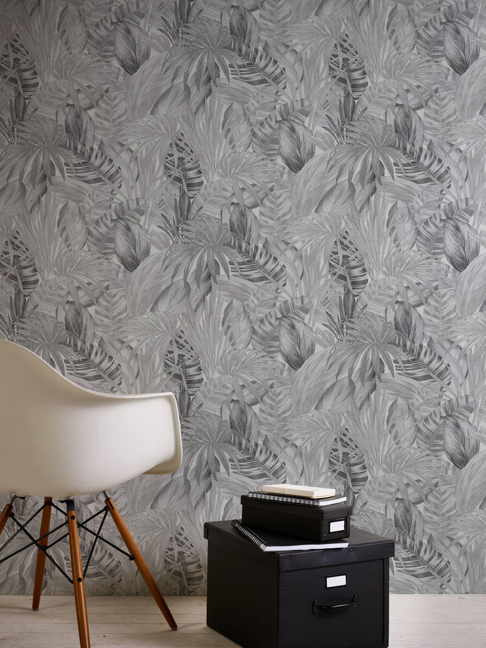 Jungle Sketch Wallpaper - Grey