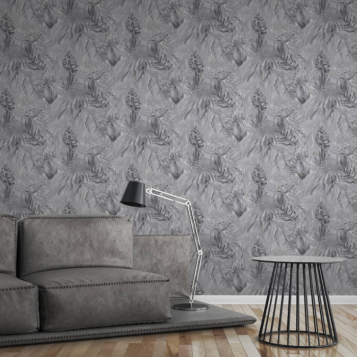Jungle Sketch Wallpaper - Grey