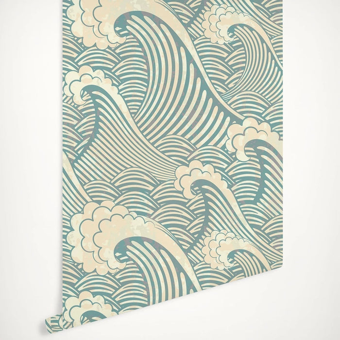 Kanagawa Wave Wallpaper - Aqua Blue