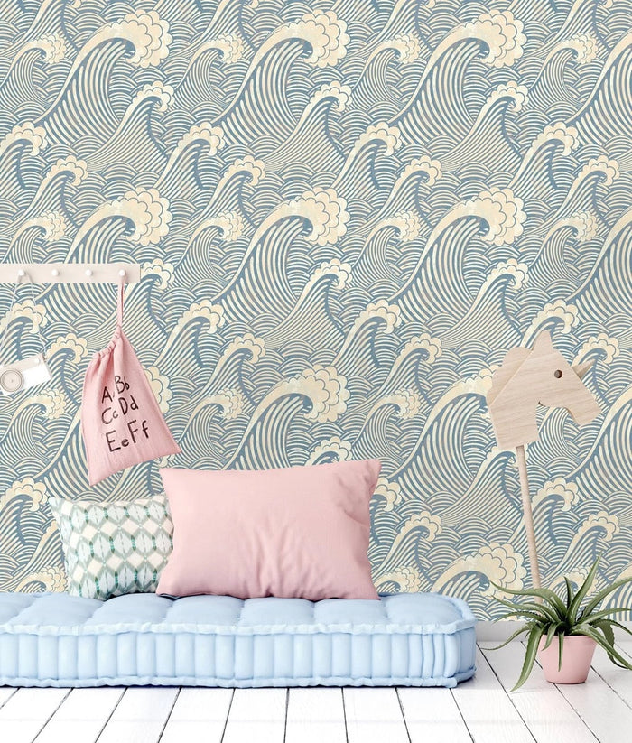 Kanagawa Wave Wallpaper - Aqua Blue