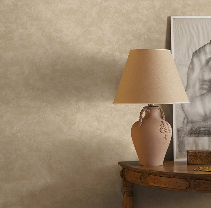 Kanso Soft Plaster wallpaper in taupe on a feature wall