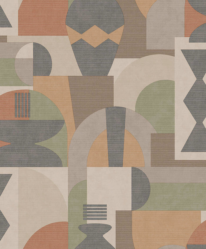 Khalili Bazaar Geometric Wallpaper – Khaki/Orange – Discontinuing
