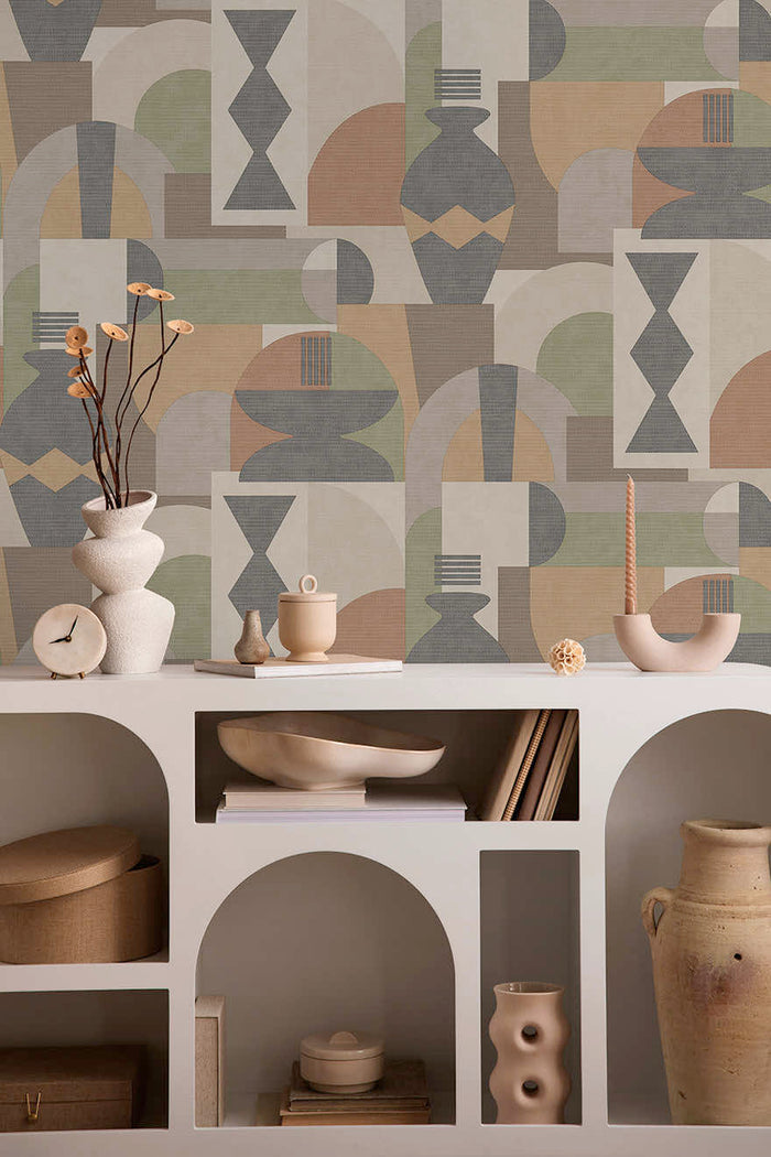 Khalili Bazaar Geometric Wallpaper – Khaki/Orange – Discontinuing