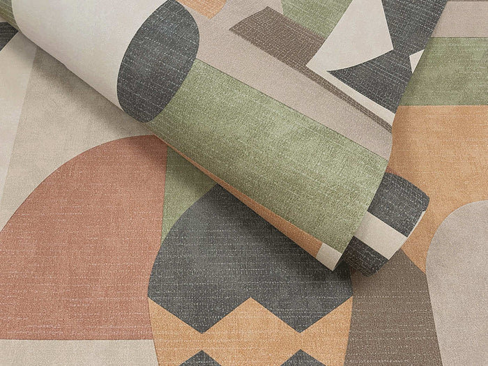 Khalili Bazaar Geometric Wallpaper – Khaki/Orange – Discontinuing