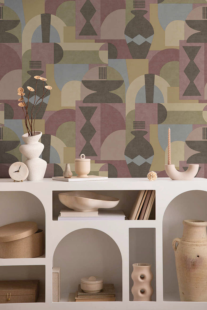 Khalili Bazaar Geometric Wallpaper – Maroon/Beige – Discontinuing