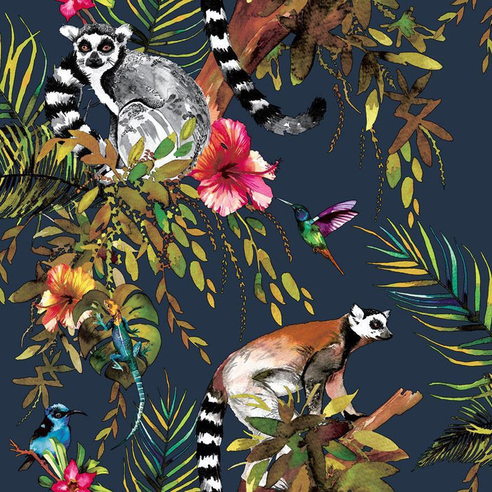 Lemur Wallpaper – Midnight Blue