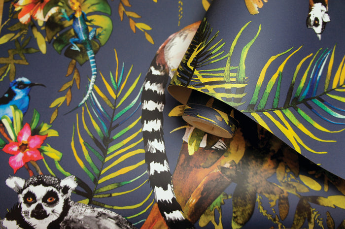 Lemur Wallpaper – Midnight Blue