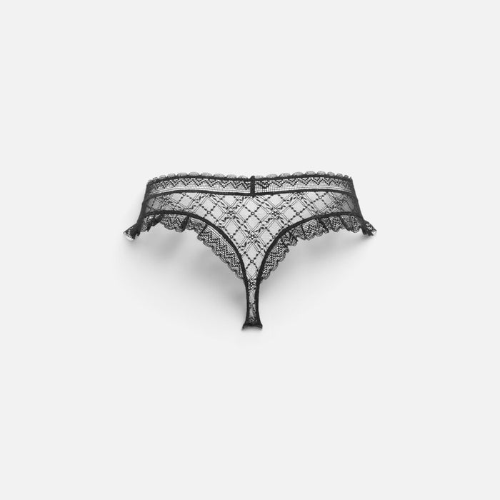 Purple bikini bottom with floral details on a white background