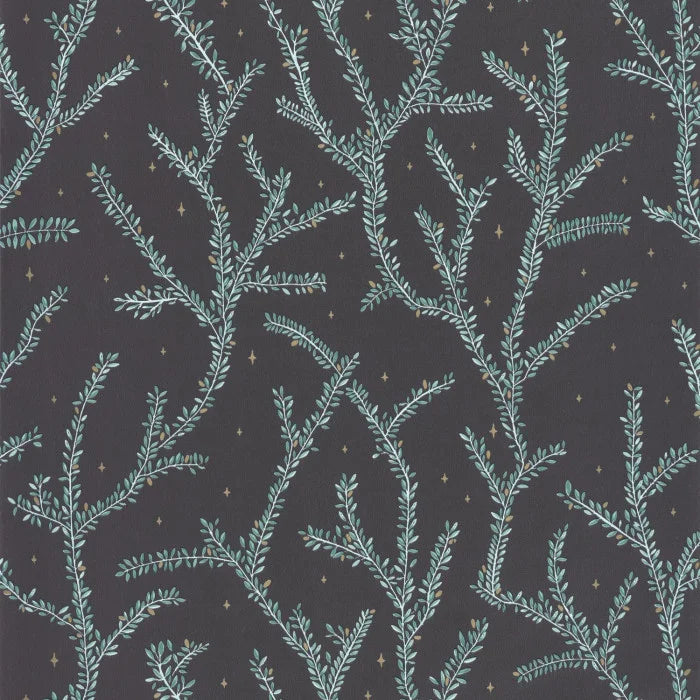 Little Woods Wallpaper - Vert Fond Noir - Discontinuing