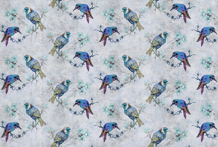 Love Birds - Custom Sized Wallpaper Mural (per m2) - Blue/Grey
