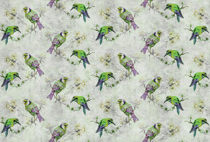 Love Birds - Custom Sized Wallpaper Mural (per m2) - Green/Grey