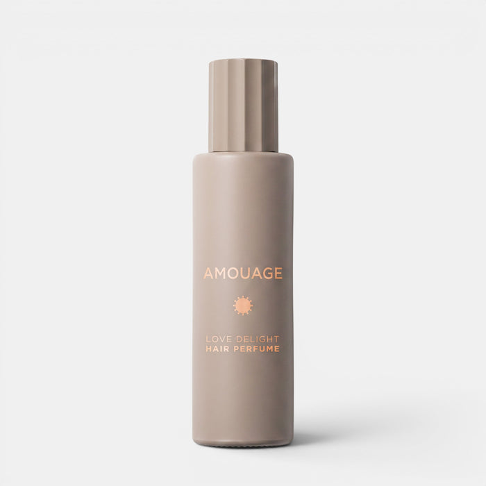 Shop Rescue Spa Amouage Love Delight hair perfume in a matte taupe bottle with a ribbed cap on a white background