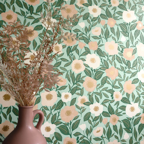 Lucky Wallpaper - Vert D Eau Rose