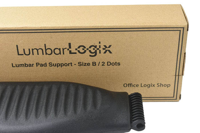 Office Logix Shop LumbarLogix lumbar pad support Size B for office chairs, shown with packaging