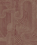 Maroon boho-geometric wallpaper with intertwined gold arcs and curves — flat pattern detail