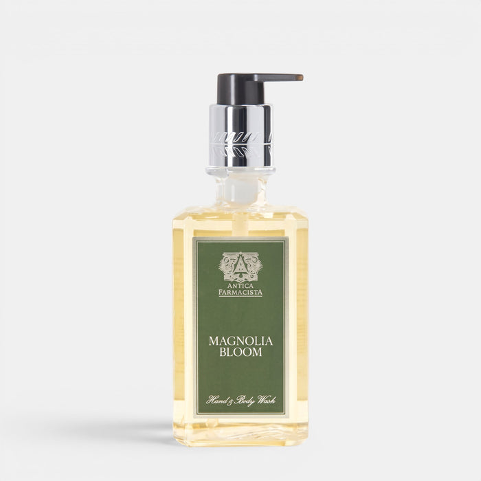 Shop Rescue Spa Magnolia Bloom hand and body wash in a clear rectangular bottle with a black pump dispenser.