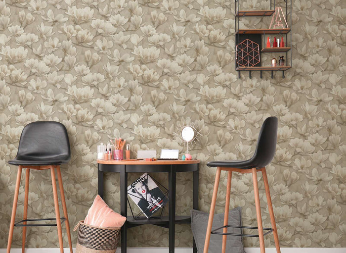 Magnolia Blossoms - Beige, Cream, White